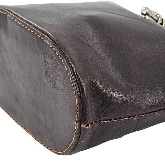 Vintage Vera Pelle Made in Italy Smooth Brown Leather Small Bucket Bag Crossbody - Picture 9 of 15